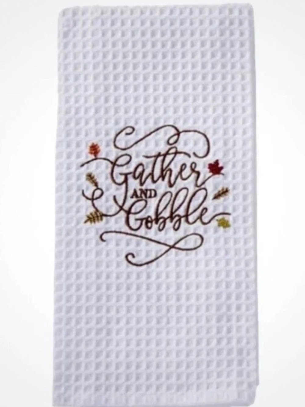 Mud Pie Set of 2 Gobble & Gather Embroidered & Waffle Weave Kitchen Dishtowel
